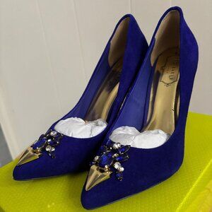 Ted Baker London 'Adawle' Blue Suede Embellished Jewel Heels 7.5